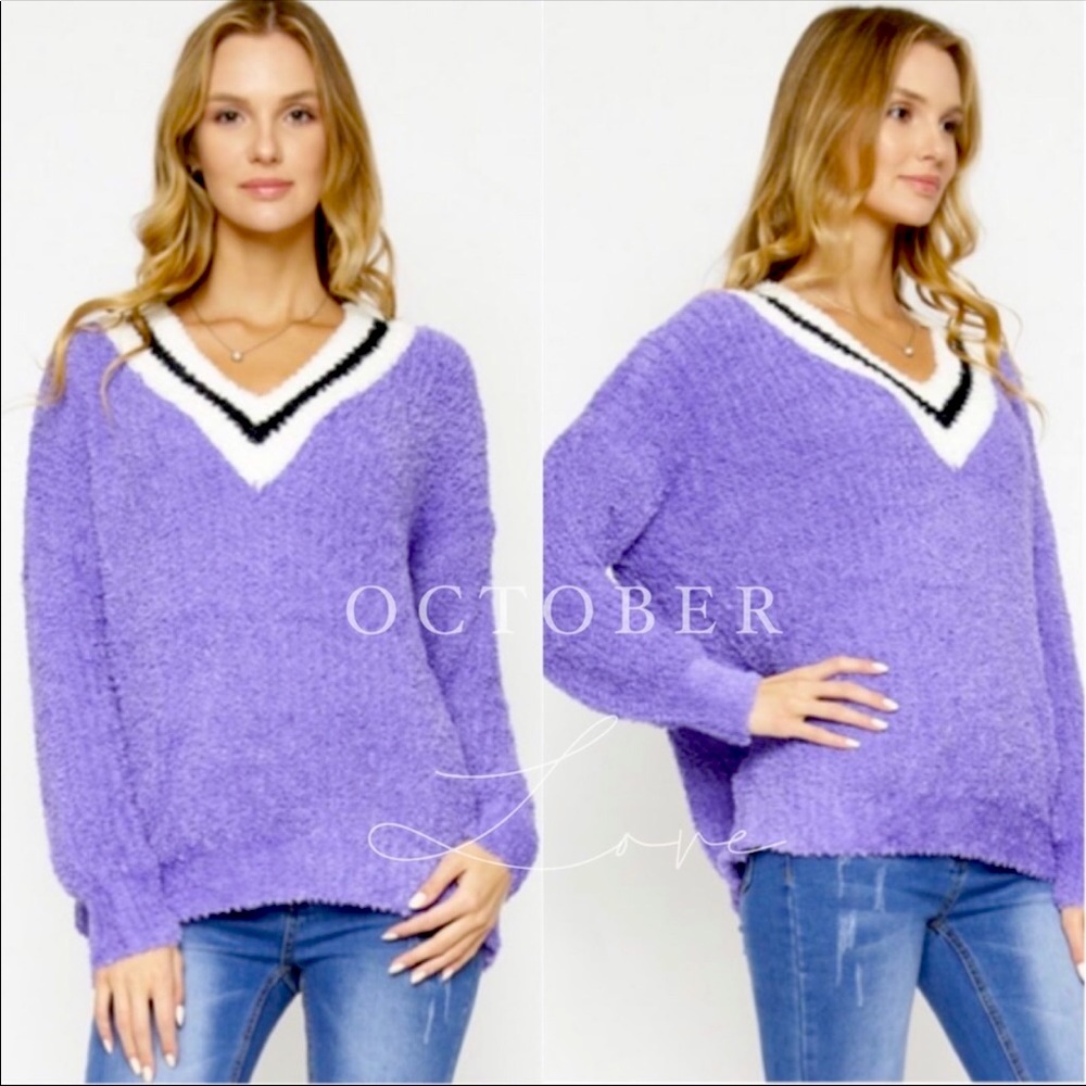 Fuzzy💜Fun French Terry v-neck sweater 2die4 comfyB27(l)